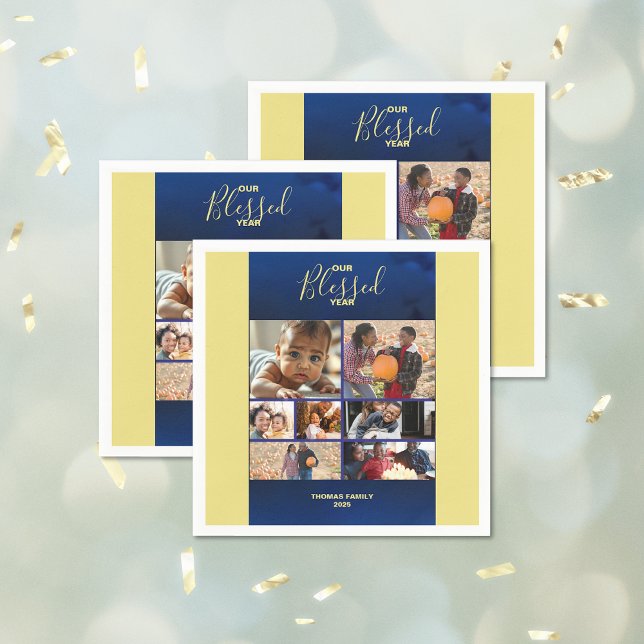 Servilleta De Papel Añadir fotos al Collage de fotos familiar del año  (Add Photos Blessed Year Family Photo Collage Napkins)