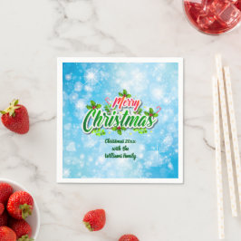 Servilleta De Papel Añadir nombre coincidente Feliz Navidad Cóctel Azu