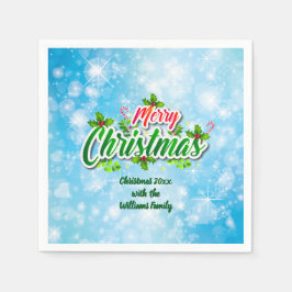 Servilleta De Papel Añadir nombre coincidente Feliz Navidad Cóctel Azu