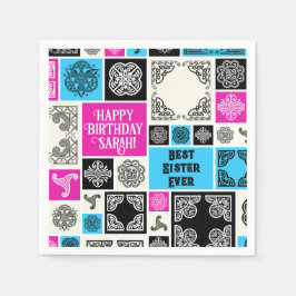 Servilleta De Papel Añadir nombre y relación cumpleaños magenta y azul