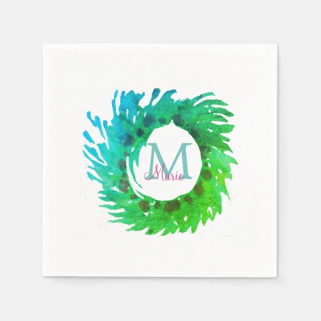 Servilleta De Papel Añadir una corona verde rosa monogramo (Anverso)