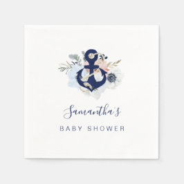 Servilleta De Papel Anchor Blue Beach Nautical Floral Baby Shower
