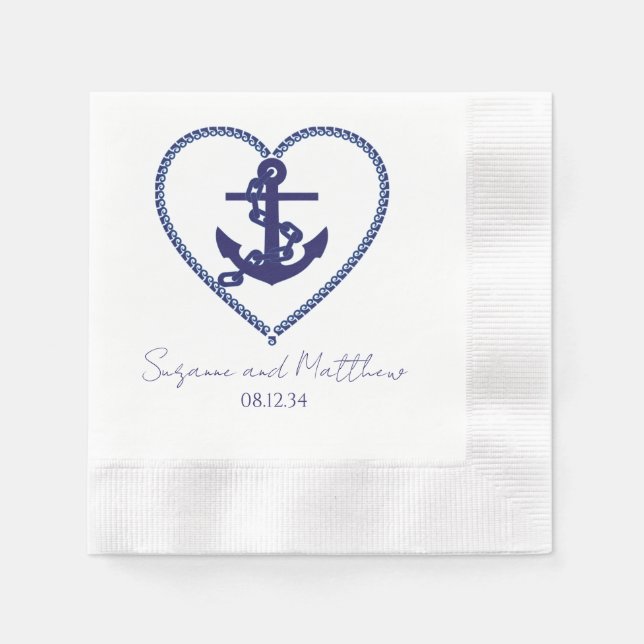 Servilleta De Papel Anchor Love Nautical Boda Napkins Napkins (Anverso)
