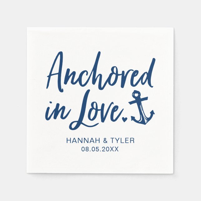 Servilleta De Papel Anchored In Love Beach Nautical Boda (Anverso)