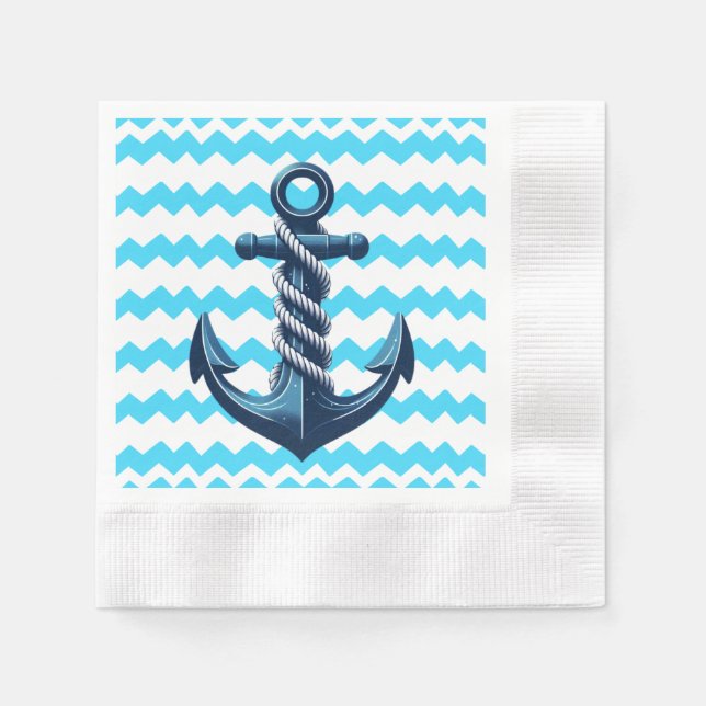 Servilleta De Papel Ancla azul con olas azules (Anverso)
