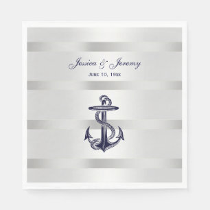 Servilleta De Papel Ancla Azul Náutico Plata Peso BG Boda