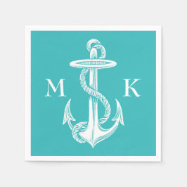 Servilleta De Papel Ancla blanca vintage fondo turquesa