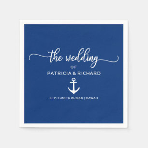 Servilleta De Papel Ancla Boda Náutica Azul Marino y Blanco