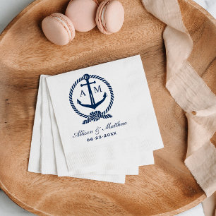 Servilleta De Papel Ancla de Marina Monograma Boda Blanca