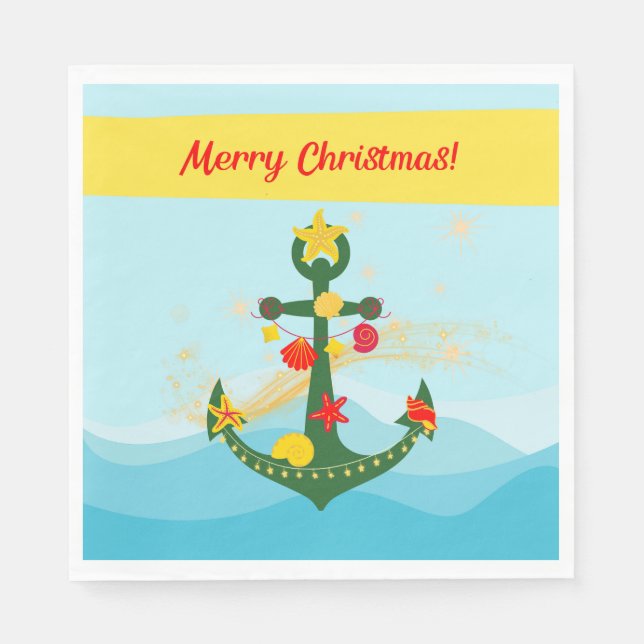 Servilleta De Papel Ancla de Navidad Náutica (Anverso)