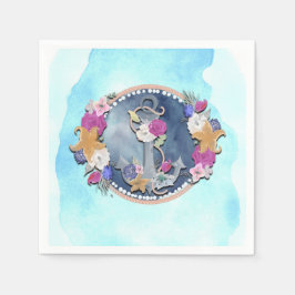 Servilleta De Papel Ancla Floral Náutica Moderna Acuarela Azul