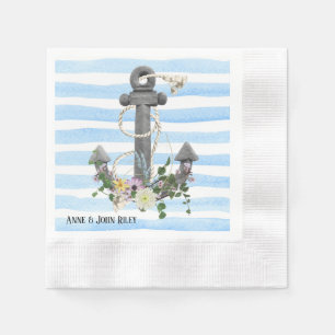 Servilleta De Papel ancla náutica con ramo floral