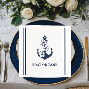 Servilleta De Papel Ancla Náutica Floral Nombre de Barco Personalizado