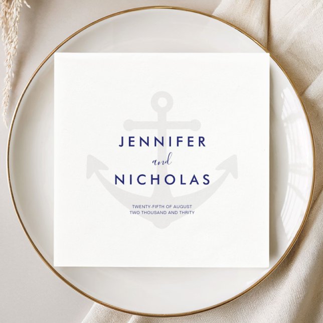 Servilleta De Papel Ancla Náutica Moderna Boda (Modern Nautical Anchor Wedding Napkins)