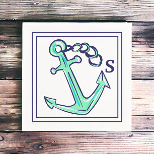 Servilleta De Papel Ancla Verde Monograma Náutico