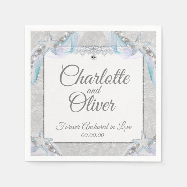 Servilleta De Papel Anclado por siempre con amor Boda Napkin (Anverso)