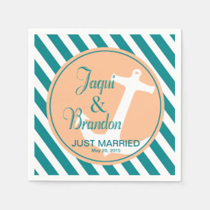 Servilleta De Papel Anclaje en franjas Náuticas   durazno verde azulad