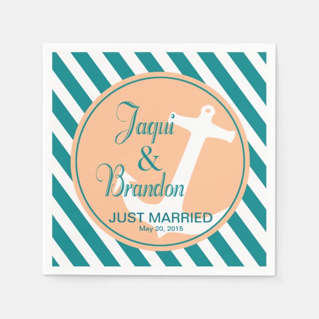 Servilleta De Papel Anclaje en franjas Náuticas | durazno verde azulad (Anverso)