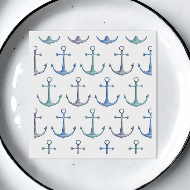 Servilleta De Papel Anclas azules de acuarela. Patrón de playa náutico (Subido por el creador)