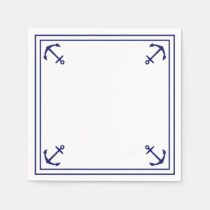 Servilleta De Papel Anclas Azules en Cóctel Personalizable Blanco