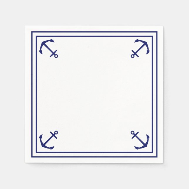 Servilleta De Papel Anclas Azules en Cóctel Personalizable Blanco (Anverso)