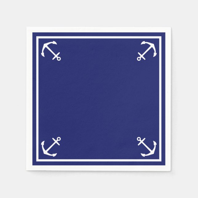 Servilleta De Papel Anclas blancas en cóctel personalizable azul (Anverso)