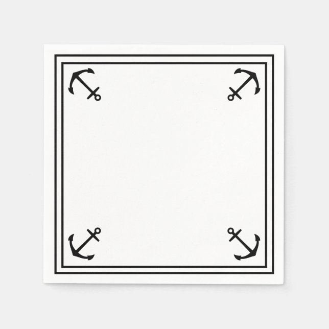 Servilleta De Papel Anclas negras en cóctel personalizable blanco (Anverso)