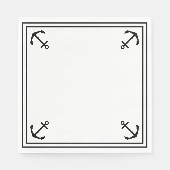 Servilleta De Papel Anclas negras sobre blanco (Anverso)