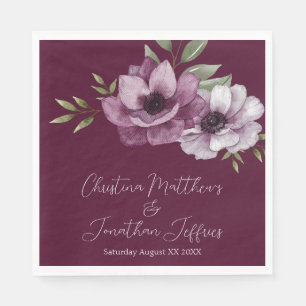 Servilleta De Papel Anémonas de acuarela romántica en Merlot