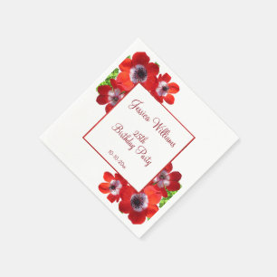 Servilleta De Papel Anémonas Rojas Románticas Florales Cumpleaños 25