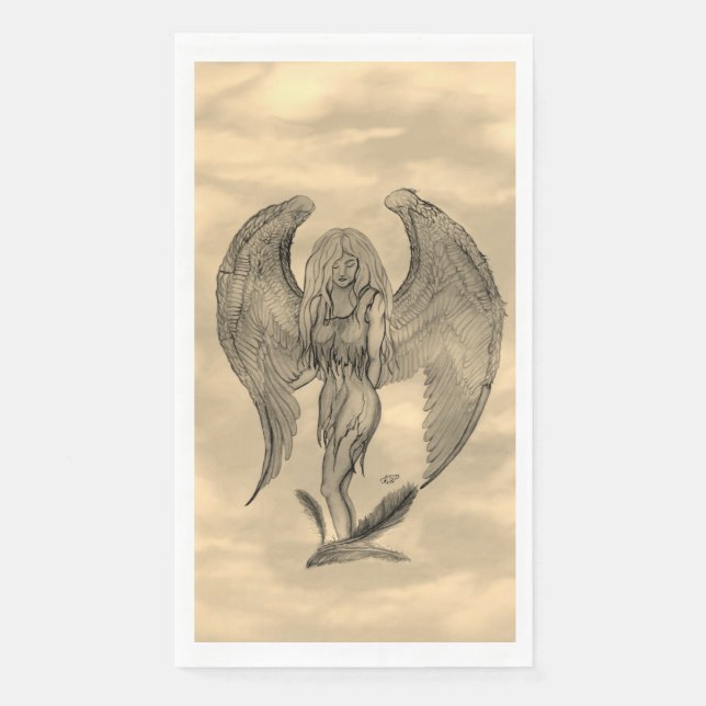 Servilleta De Papel Ángel al estilo tatuaje (Anverso)