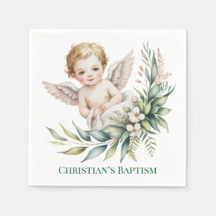 Servilleta De Papel Ángel bebé acuarela Alas de pluma Bautismo