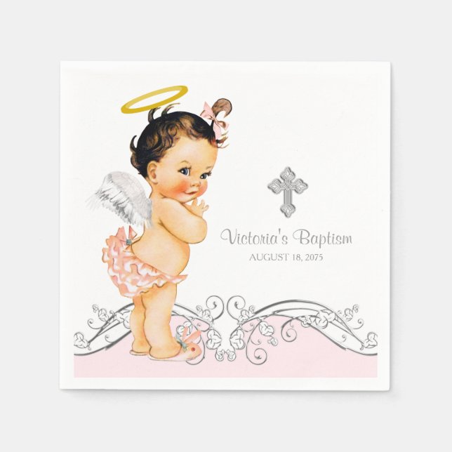 Servilleta De Papel Angel Chica Baptism Christening (Anverso)