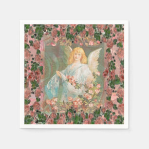 Servilleta De Papel Ángel de guarda con los rosas rosados