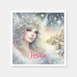 Servilleta De Papel Ángel de nieve de escarcha etérea acuarela blanca