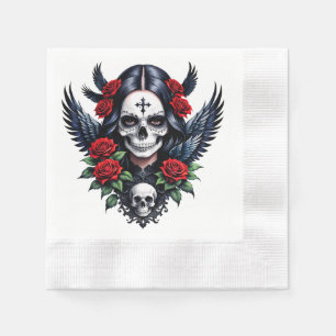 Servilleta De Papel Ángel del cráneo de azúcar con Rosas.