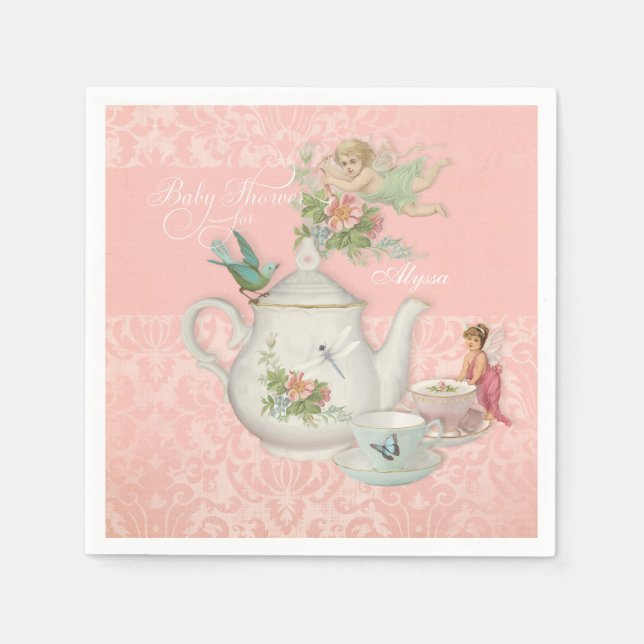 Servilleta De Papel Angel Fairy Teapot Tea Cup Fiesta Baby Shower Deco (Anverso)