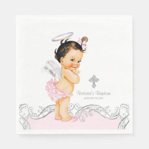 Servilleta De Papel Ángel Rosa Bebé Niña Bautizo