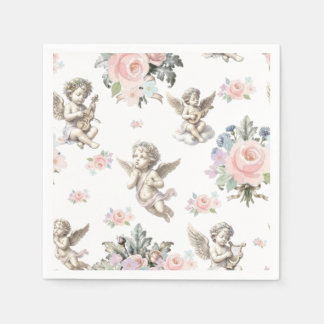 Servilleta De Papel Ángeles vintage Querubines y baldosa floral pastel