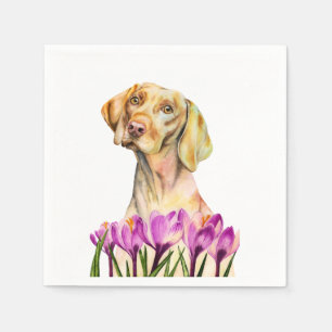 Servilleta De Papel Angélico   Vizsla Dog and Crocus Watercolor