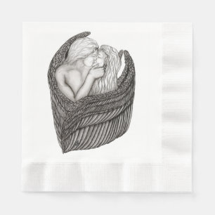 Servilleta De Papel Angels Kissing , diseño en blanco y negro