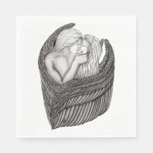 Servilleta De Papel Angels Kissing , diseño en blanco y negro