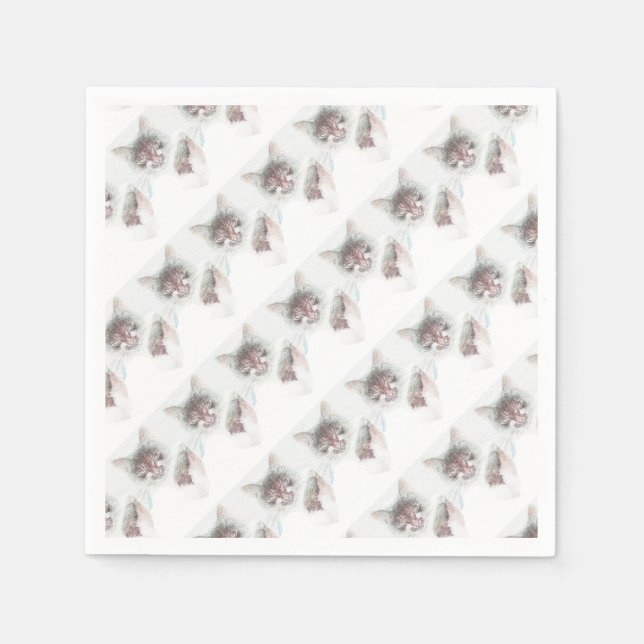 Servilleta De Papel Angry Cute Cate Face Sketch (Anverso)