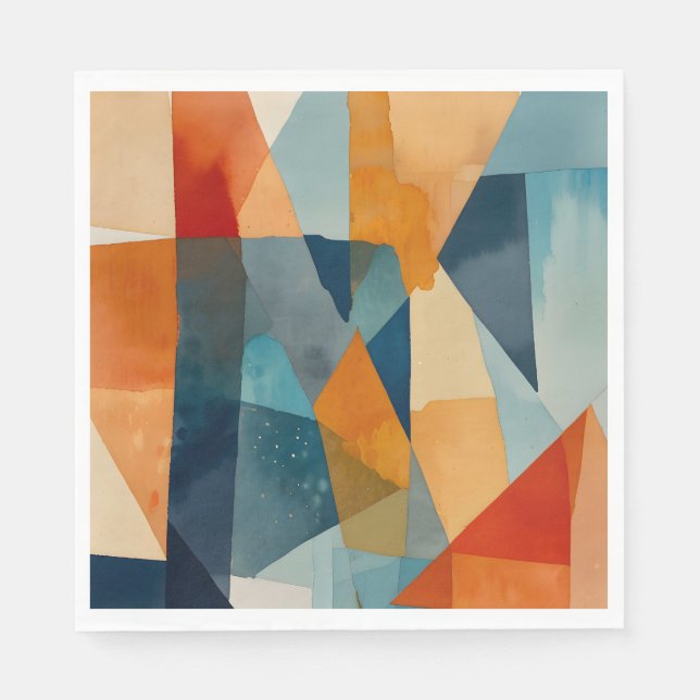 Servilleta De Papel Ángulos abstractos de azul y Naranja (Anverso)