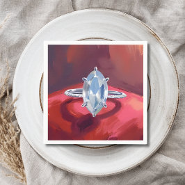 Servilleta De Papel Anillo de Compromiso con Diamante Marquise Acuarel