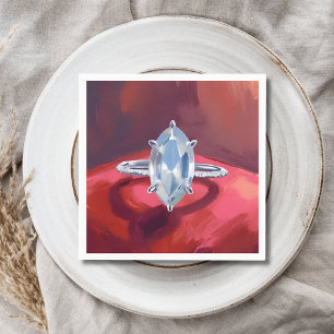 Servilleta De Papel Anillo de Compromiso con Diamante Marquise Acuarel
