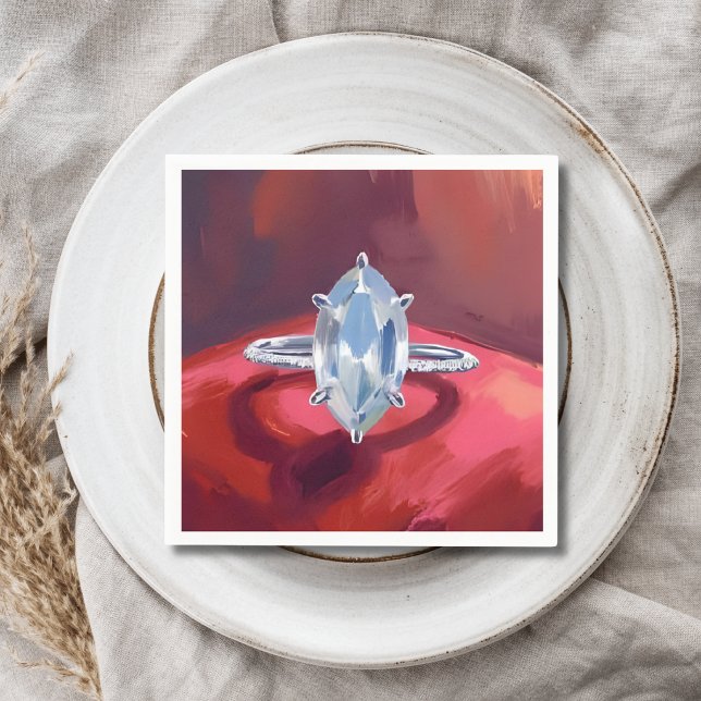 Servilleta De Papel Anillo de Compromiso con Diamante Marquise Acuarel (Subido por el creador)