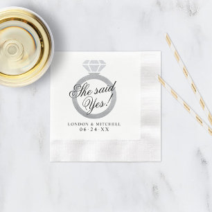 Servilleta De Papel Anillo de Diamante de Plata Ella Dijo Sí Boda