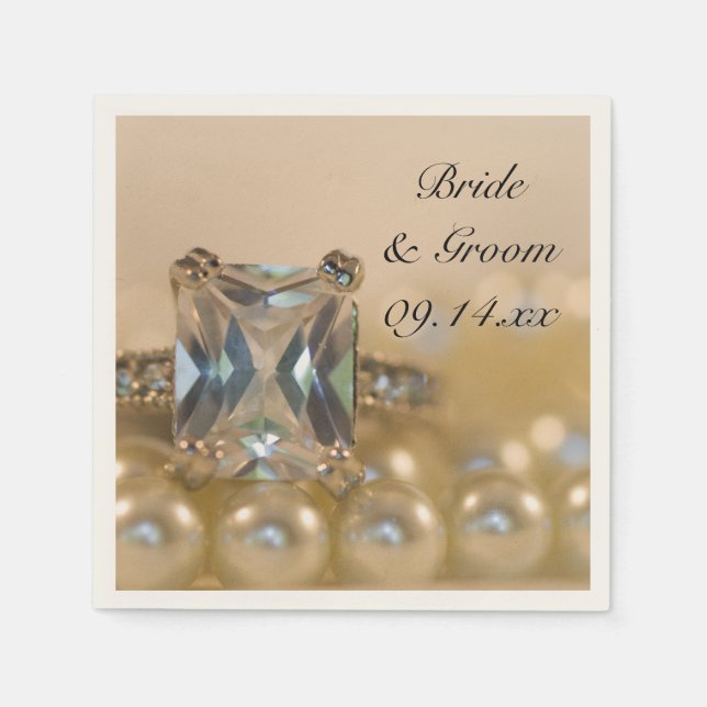 Servilleta De Papel Anillo de diamantes de la Princesa y Boda de Perla (Anverso)