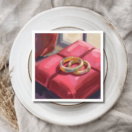 Servilleta De Papel Anillos de boda de oro pintura acuarela roja